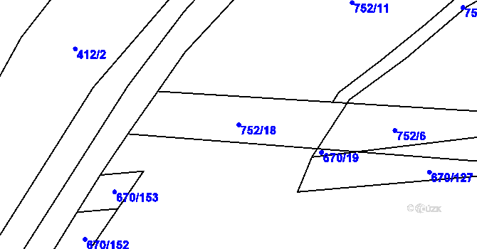 Parcela st. 752/18 v KÚ Dolejší Hůrky, Katastrální mapa