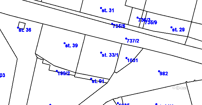 Parcela st. 33/1 v KÚ Levonice, Katastrální mapa