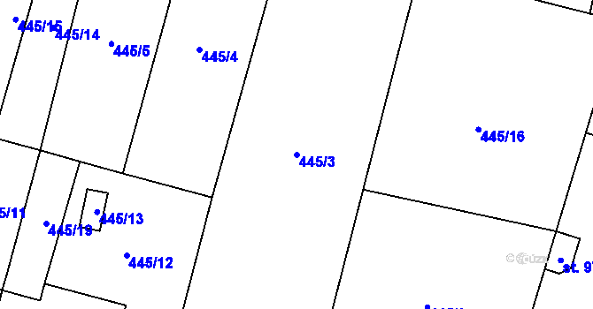 Parcela st. 445/3 v KÚ Levonice, Katastrální mapa