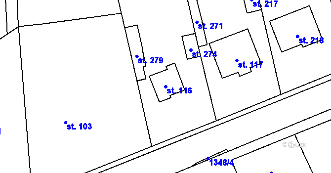 Parcela st. 116 v KÚ Lišany u Žatce, Katastrální mapa