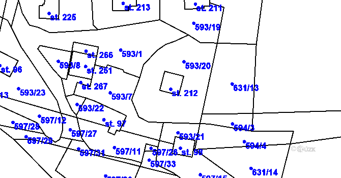 Parcela st. 212 v KÚ Lišany u Žatce, Katastrální mapa