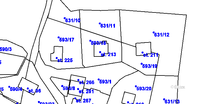 Parcela st. 213 v KÚ Lišany u Žatce, Katastrální mapa