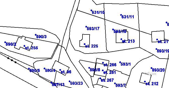 Parcela st. 225 v KÚ Lišany u Žatce, Katastrální mapa