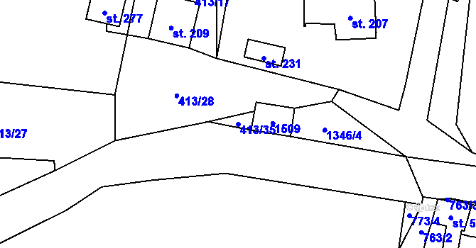 Parcela st. 413/35 v KÚ Lišany u Žatce, Katastrální mapa