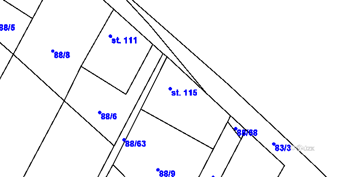 Parcela st. 115 v KÚ Lišice, Katastrální mapa