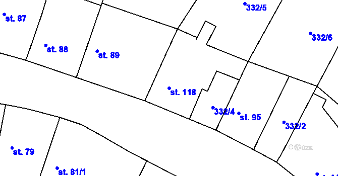Parcela st. 118 v KÚ Lišice, Katastrální mapa