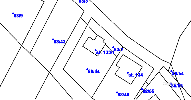 Parcela st. 133/1 v KÚ Lišice, Katastrální mapa