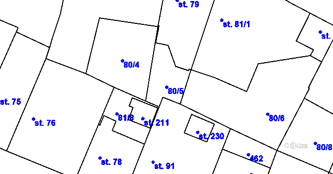 Parcela st. 80/5 v KÚ Lišice, Katastrální mapa