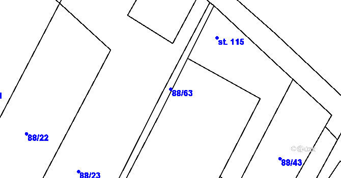 Parcela st. 88/63 v KÚ Lišice, Katastrální mapa