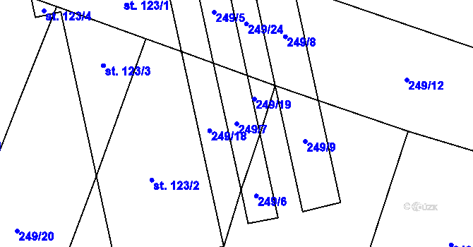Parcela st. 249/7 v KÚ Lišice, Katastrální mapa