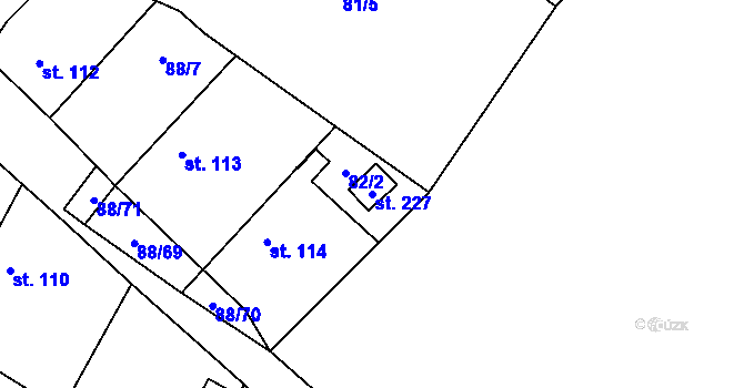 Parcela st. 227 v KÚ Lišice, Katastrální mapa