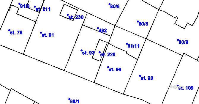 Parcela st. 229 v KÚ Lišice, Katastrální mapa