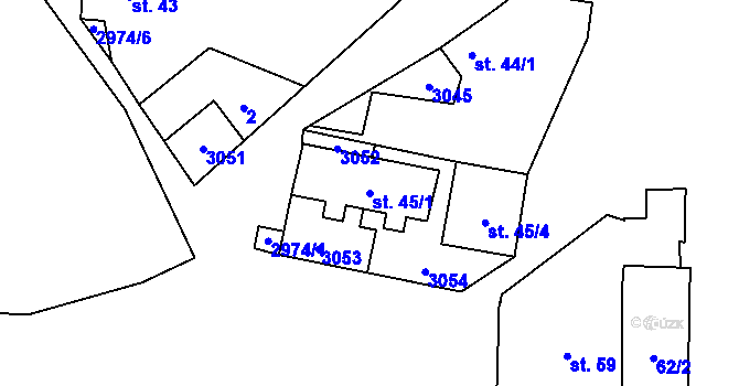 Parcela st. 45/1 v KÚ Líšina, Katastrální mapa