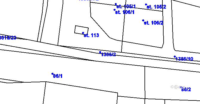 Parcela st. 1386/2 v KÚ Líšina, Katastrální mapa
