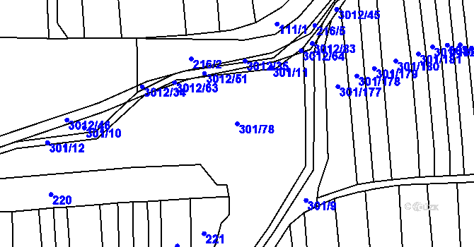 Parcela st. 301/78 v KÚ Líšina, Katastrální mapa