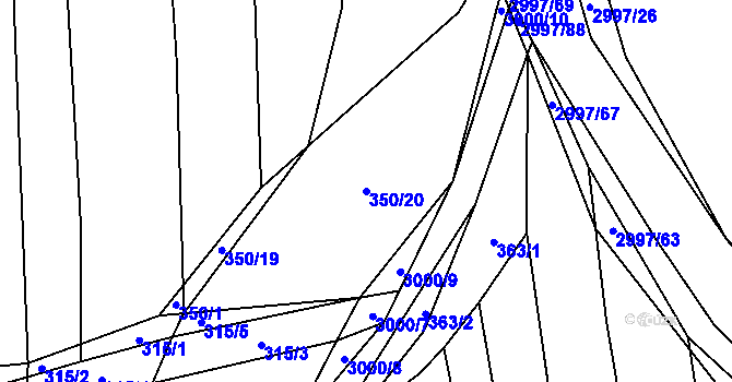 Parcela st. 350/20 v KÚ Líšina, Katastrální mapa