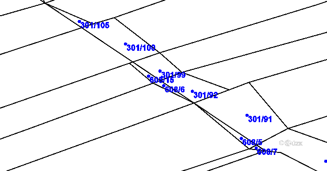 Parcela st. 608/6 v KÚ Líšina, Katastrální mapa