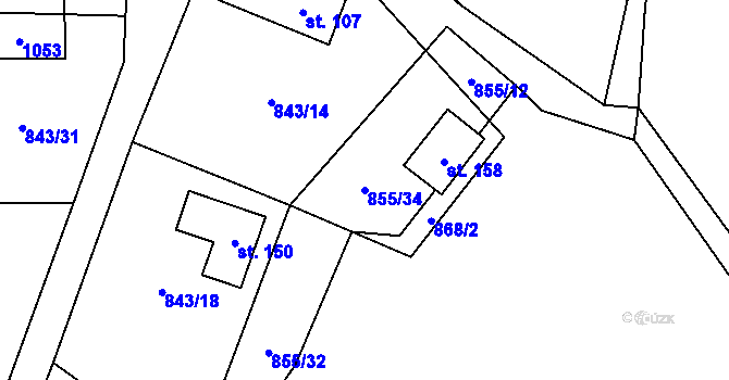 Parcela st. 855/34 v KÚ Líšná u Zbiroha, Katastrální mapa