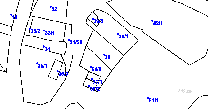 Parcela st. 38 v KÚ Lišnice, Katastrální mapa