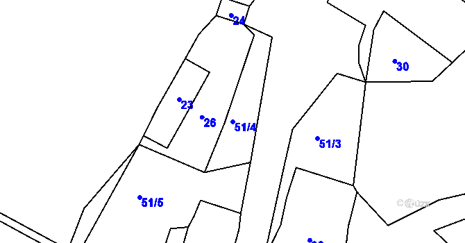 Parcela st. 51/4 v KÚ Lišnice, Katastrální mapa