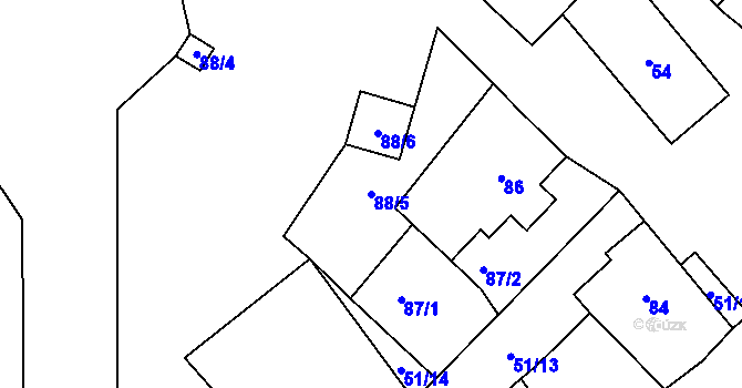 Parcela st. 88/5 v KÚ Lišnice, Katastrální mapa
