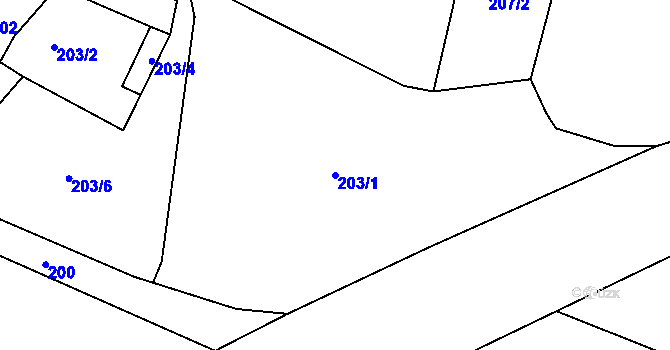 Parcela st. 203/1 v KÚ Lišnice, Katastrální mapa