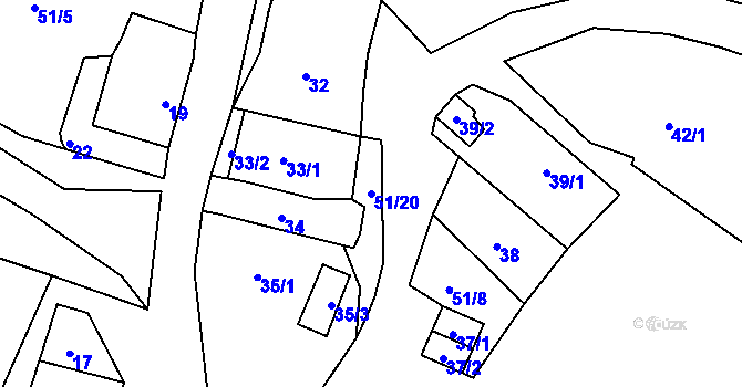 Parcela st. 51/20 v KÚ Lišnice, Katastrální mapa
