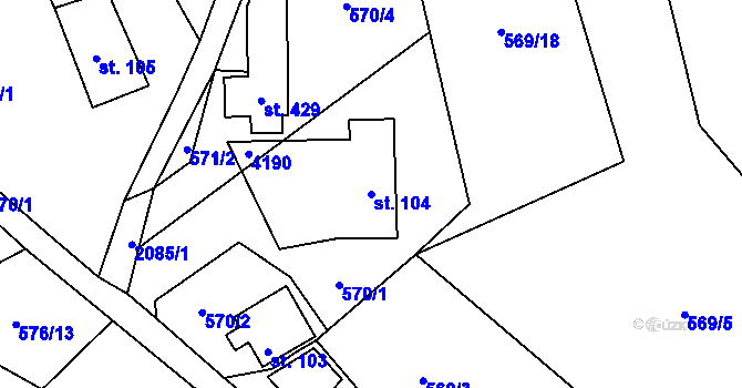 Parcela st. 104 v KÚ Líšnice, Katastrální mapa