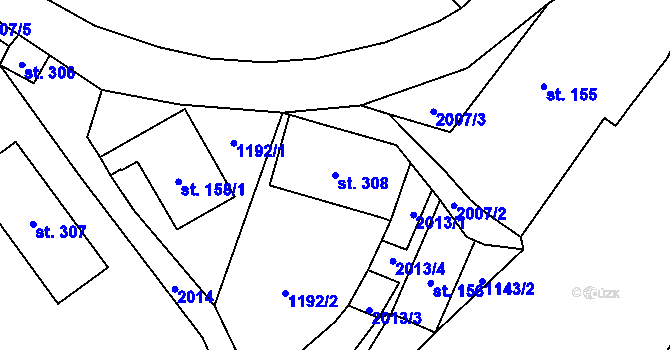 Parcela st. 308 v KÚ Líšnice, Katastrální mapa