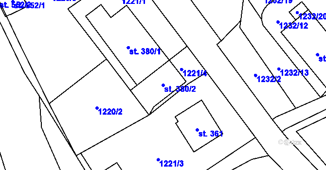 Parcela st. 380/2 v KÚ Líšnice, Katastrální mapa