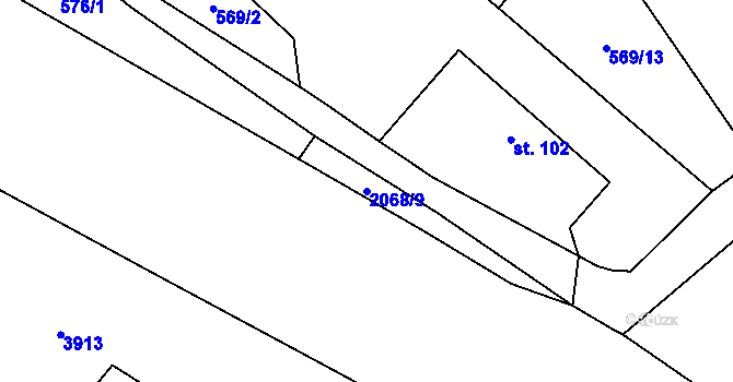 Parcela st. 2068/9 v KÚ Líšnice, Katastrální mapa