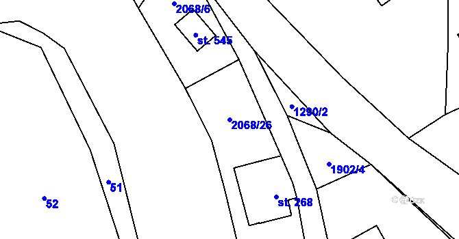 Parcela st. 2068/26 v KÚ Líšnice, Katastrální mapa