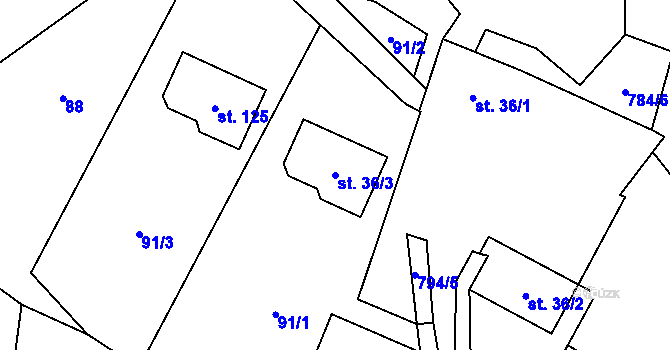 Parcela st. 36/3 v KÚ Líšnice u Mohelnice, Katastrální mapa