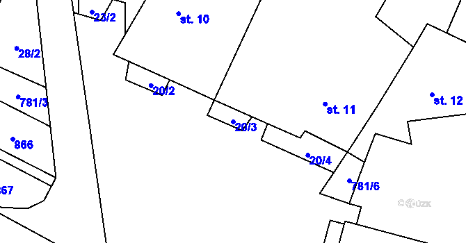 Parcela st. 20/3 v KÚ Líšnice u Mohelnice, Katastrální mapa