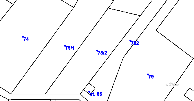 Parcela st. 75/2 v KÚ Líšnice u Mohelnice, Katastrální mapa
