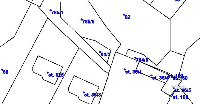 Parcela st. 91/2 v KÚ Líšnice u Mohelnice, Katastrální mapa