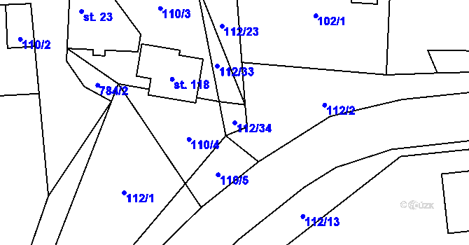 Parcela st. 112/34 v KÚ Líšnice u Mohelnice, Katastrální mapa