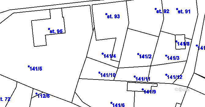 Parcela st. 141/4 v KÚ Líšnice u Mohelnice, Katastrální mapa