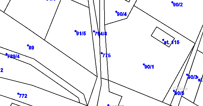 Parcela st. 775 v KÚ Líšnice u Mohelnice, Katastrální mapa