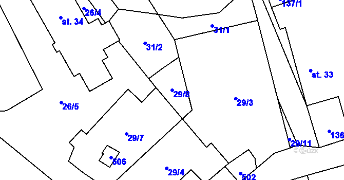 Parcela st. 29/8 v KÚ Vyšehorky, Katastrální mapa