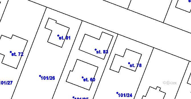 Parcela st. 83 v KÚ Vyšehorky, Katastrální mapa