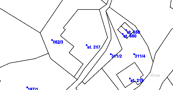 Parcela st. 217 v KÚ Líšný, Katastrální mapa
