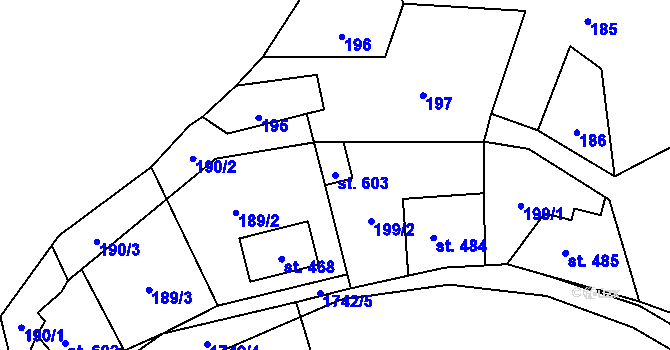 Parcela st. 603 v KÚ Líšný, Katastrální mapa