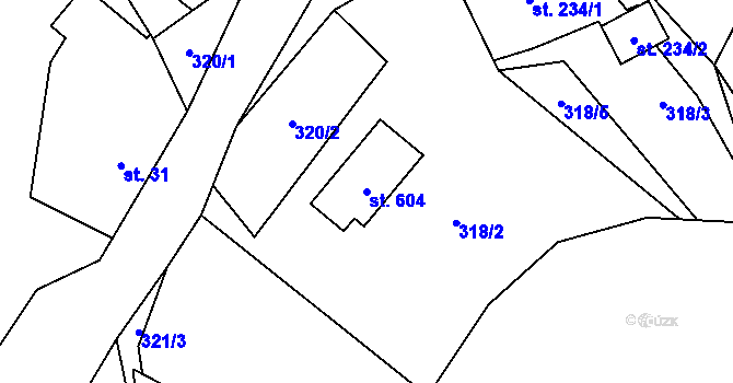 Parcela st. 604 v KÚ Líšný, Katastrální mapa