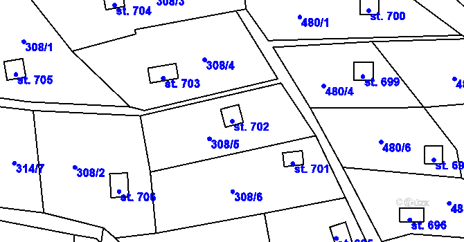 Parcela st. 702 v KÚ Líšný, Katastrální mapa
