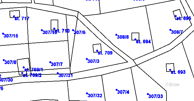 Parcela st. 709 v KÚ Líšný, Katastrální mapa