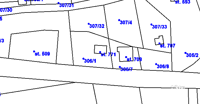 Parcela st. 771 v KÚ Líšný, Katastrální mapa