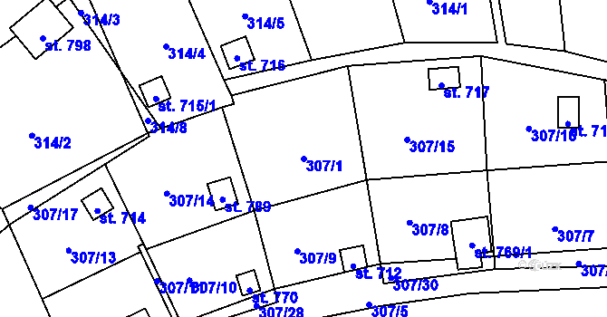 Parcela st. 307/1 v KÚ Líšný, Katastrální mapa