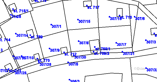Parcela st. 307/8 v KÚ Líšný, Katastrální mapa
