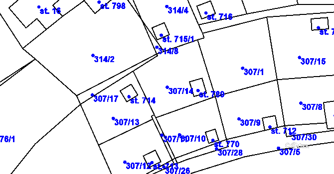 Parcela st. 307/14 v KÚ Líšný, Katastrální mapa